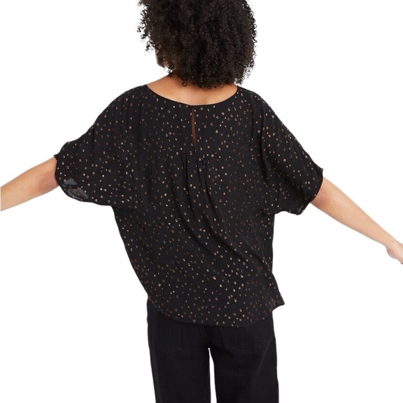 Madewell Black Rhyme Top in Metallic Dot Short Sleeve Blouse (L) - Picture 5 of 15